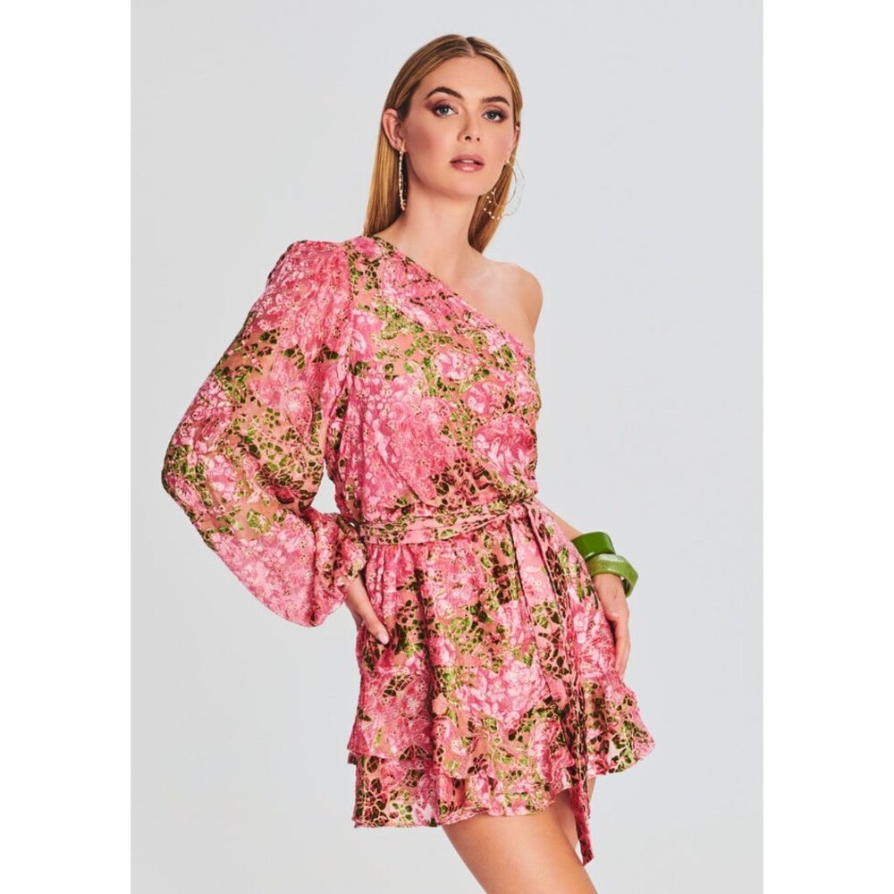 HEMANT & NANDITA Pink One-Shoulder Floral Mini Dress - Picture 3 of 5